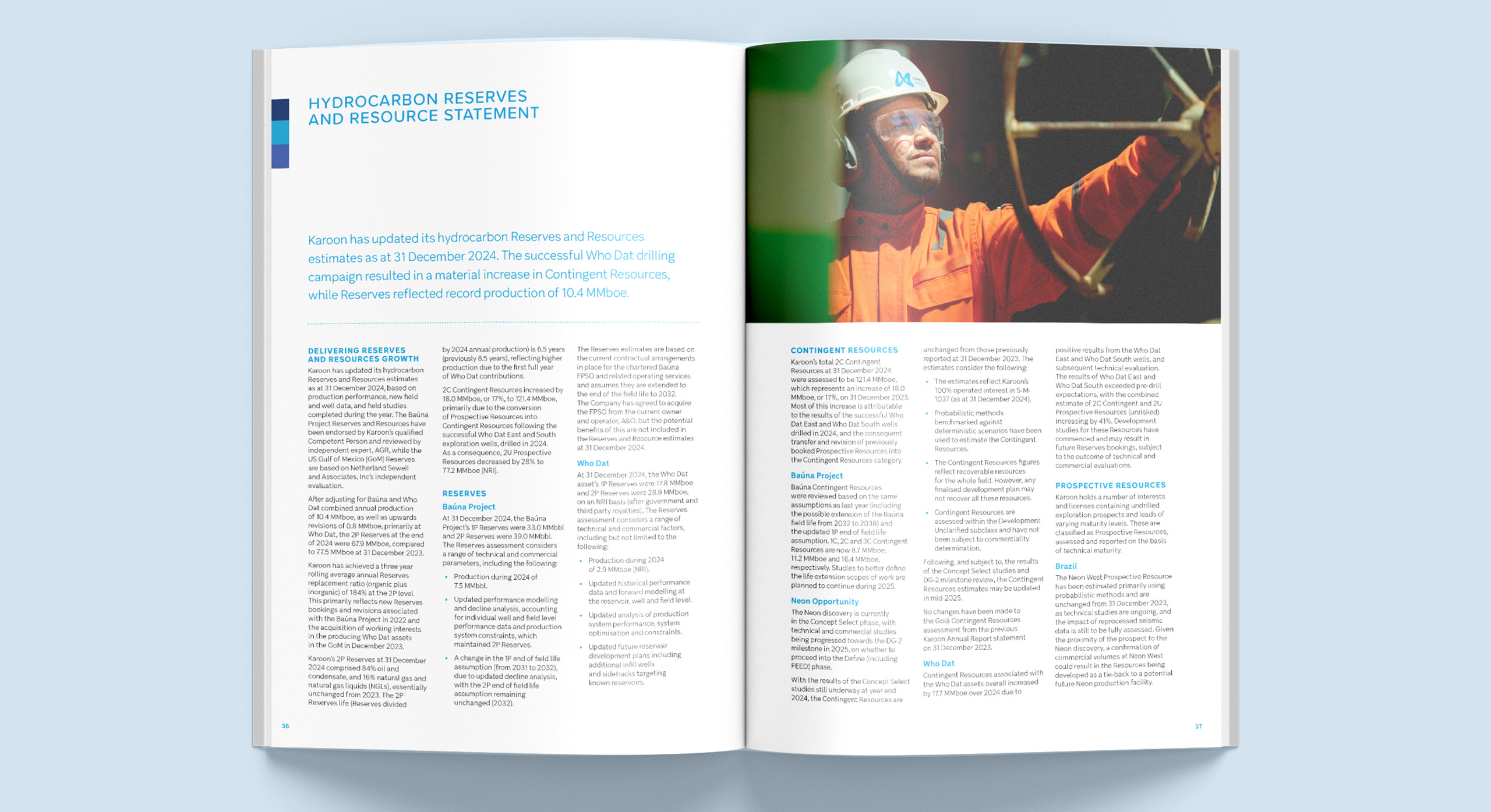 Karoon annual report 2024 page design by MDM design.