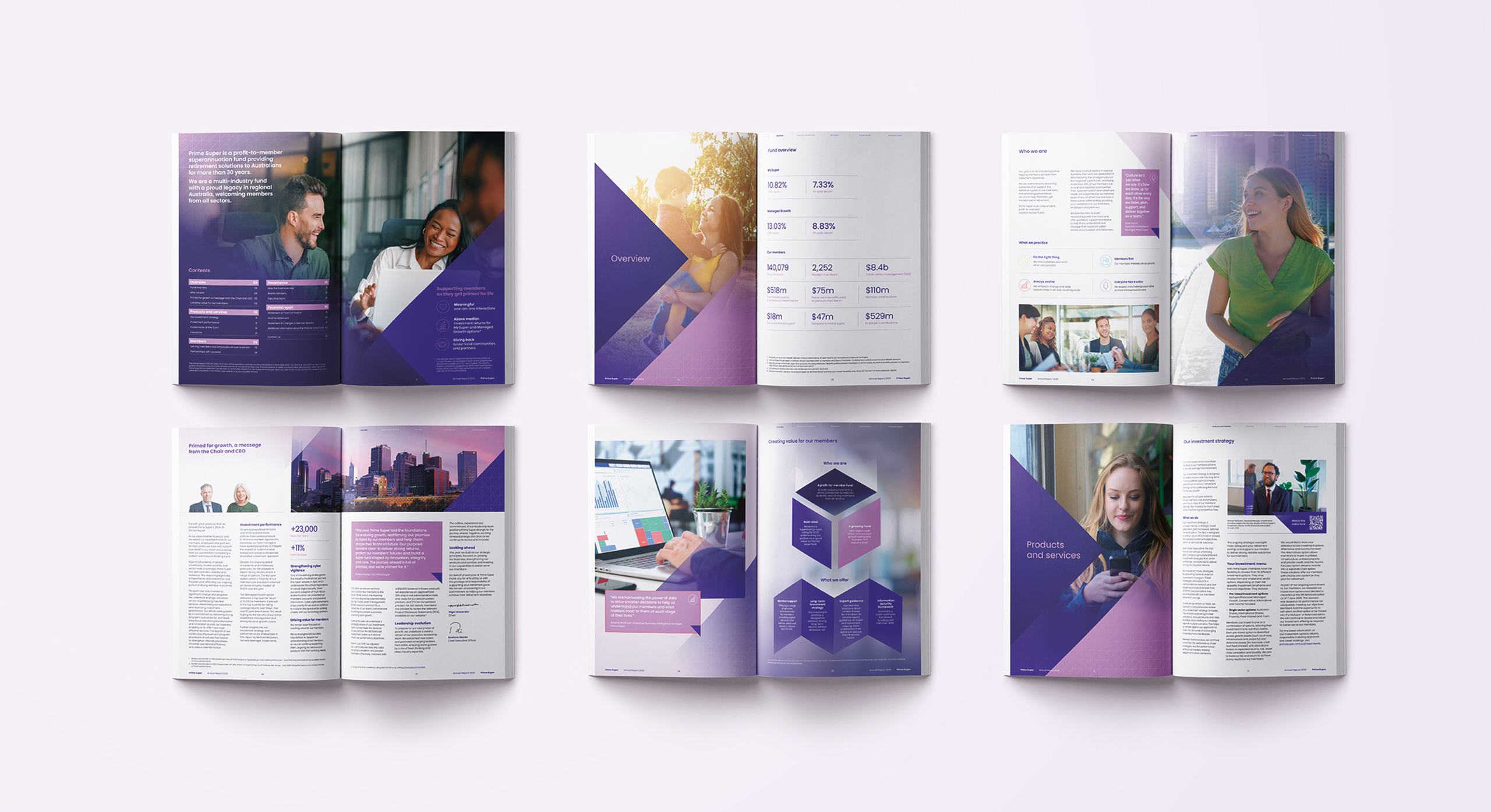 Prime Super annual report 2025 design by MDM design.