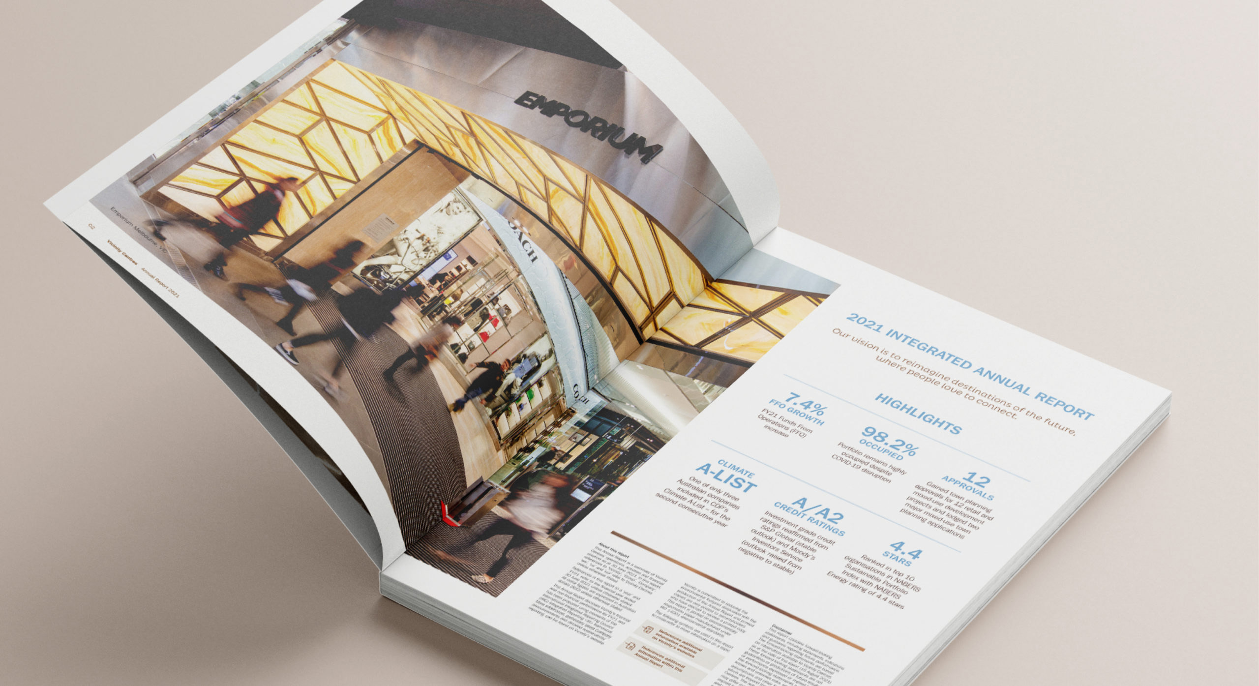 Vicinity annual report 2021 page design by MDM design.